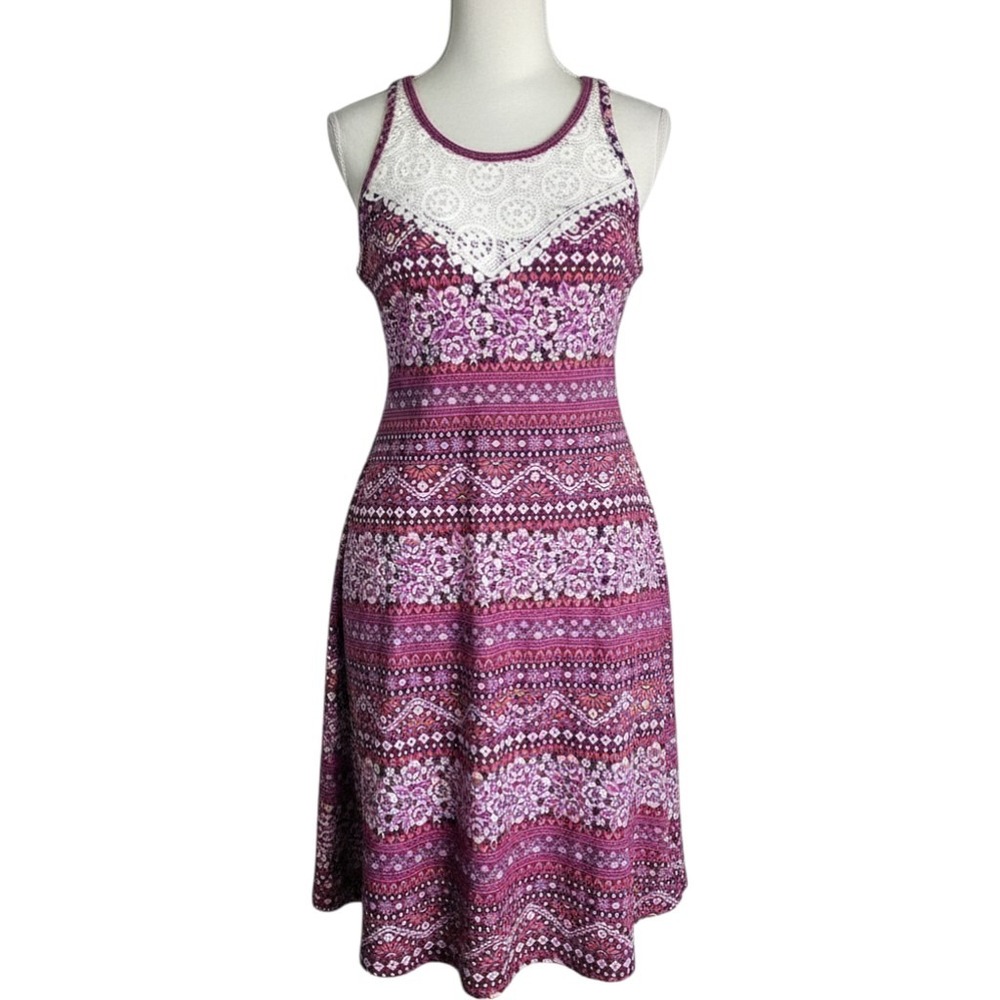 No Boundaries Pink Aztec Lace Yoke Swing Dress Large 11-13 Racerback Sleeveless